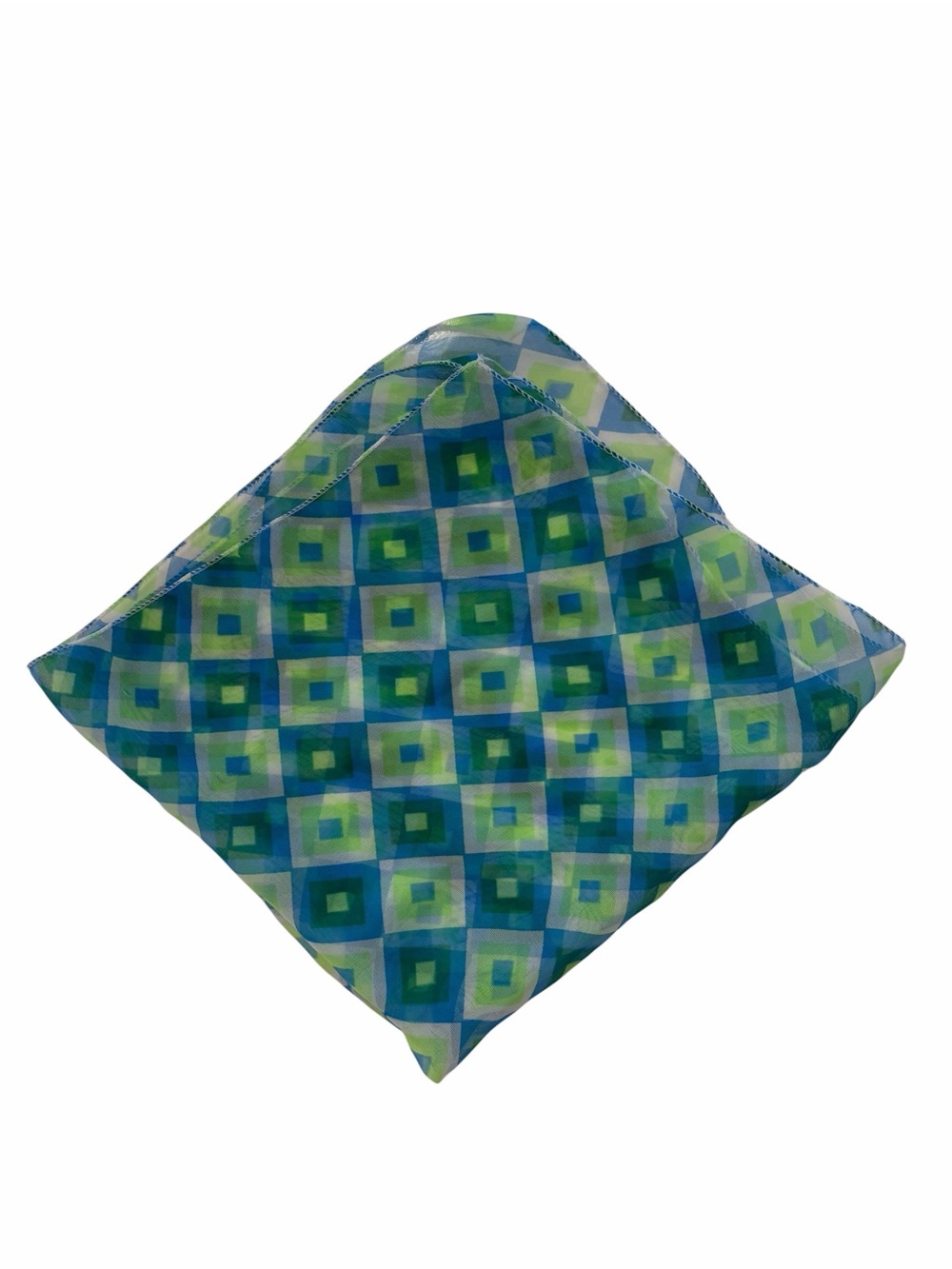 Square Scarf Geometric Squares Greens Blues 19x19” Mod Retro Preppy